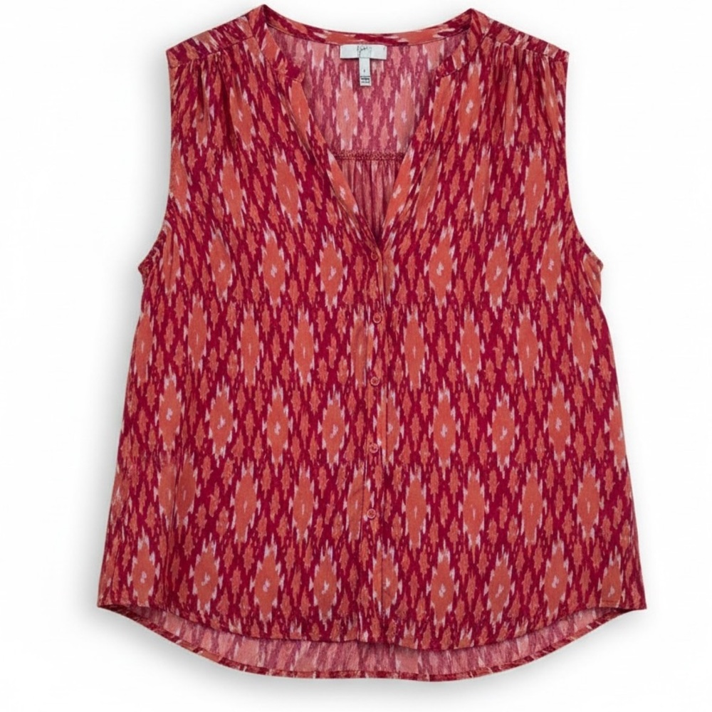 Joie‎ Red & Coral Ikat Silk Sleeveless Blouse Size S